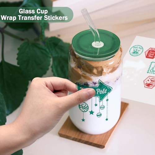 WHEATHUSK 20 Pack Glass Cups with Acrylic Lids and Glass Straws 16oz Iced Coffee Cups Clear Glass Tumbler Can Shaped Drinking Glasses