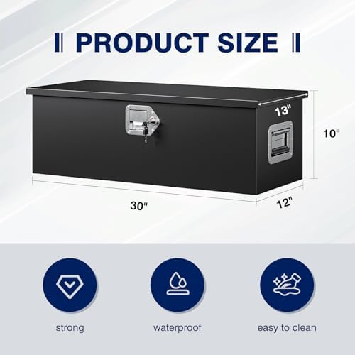 30 Inch Steel Heavy Duty Truck Bed Tool Box, Trailer Tongue Tool Box with Lock and Keys, Tool Box for Storage, Utility Trailer Tool Box for Truck, Pickup, RV, Trailer