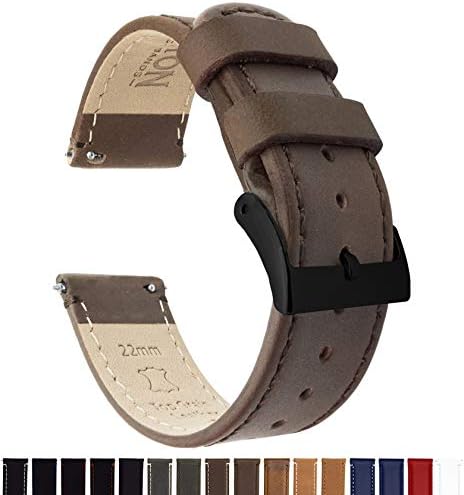 BARTON WATCH BANDS Quick Release Top Grain Leather Watch Band Strap, Saddle Leather/Saddle Stitching (Black Buckle), 22mm