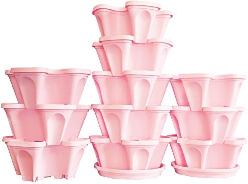 Mr. Stacky 5-Tier Pink Strawberry and Herb Garden Planter - Stackable Gardening Pots with 10 Inch Saucer