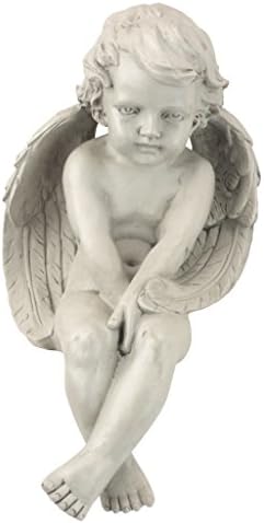 Design Toscano JE101261 Angel of Meditation Shelf Sitting Statue, 13 Inch, Polyresin, Antique Stone