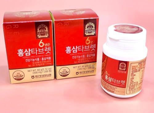 Authentic 6years Korean Red Ginseng - 300mg X 200 Tablets - Healthy Immune Support, Improving Blood Flow and Memory - 100% Red Ginseng Extract