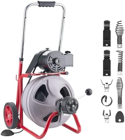 VEVOR Drain Cleaner Machine 100 FT x 1/2 Inch, Auto Feed Sewer Snake Drain Auger on Wheels, Portable Drain Cleaning Machine with 8 Cutters & Air-Activated Foot Switch for 2" to 6" Pipes