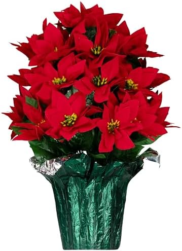 Rubys Silk Flowers - 24" Artificial Red Poinsettia Flower Bouquet – 5 lbs Weighted Pot – 24" Tall and 18" Wide – Perfect Size for Christmas Decor, Home, Office, or Memorial