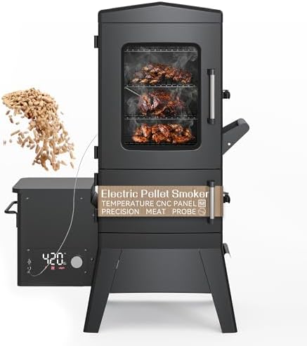 Vertical Pellet Smoker Grill with Digital Temperature Control, 4-Rack Electric BBQ Smoker with Meat Probe & Cover
