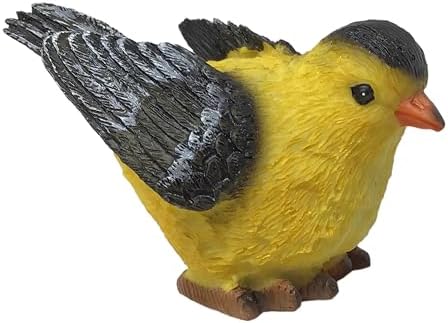 BANBERRY DESIGNS Goldfinch Bird Figurines Set of 3, Hand-Painted Polystone Birds in 3 Poses, Small Decorative Bird Statues for Home, Garden, Mantel, Shelf and Spring Decor, 3 Inch