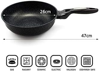 Marble Coated Cast Aluminum Non Stick Frying Wok (26cm / 10 Inch)
