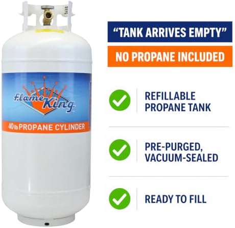 Flame King YSN401a 40 Pound Steel Propane Tank Cylinder with Overflow Protection Device Valve,White