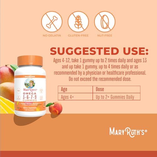 MaryRuth's Vegan Omega 3 6 7 9 Gummies, No Fish Taste, Up to 4 Month Supply | Up to 4 Month Supply, With Flaxseed Oil, No Fish Taste, Non-GMO
