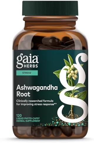 Gaia Herbs Ashwagandha Root 350 mg - Supports Balanced Energy Levels & Positive Outlook*- Supports Healthy Cortisol Balance* - 60 Vegan Liquid Phyto-Caps (30 Servings)