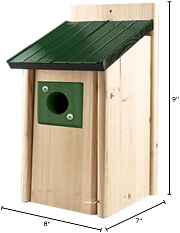 Woodlink Outdoor Bluebird Weather Resistant Natural Cedar Nesting Bird House Box with Predator Guard, Easy Open Latch, and Metal Roof