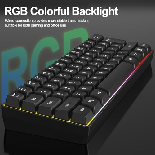 Wired RGB Gaming Membrance Keyboard. 60 Percent Mini Creamy LED Computer Keyboard .Small Ergonomic Clicky Teclado with ABS Backlit Unreplaceable