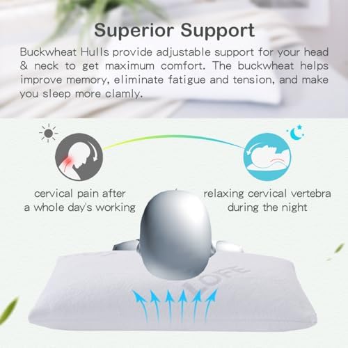 Organic Buckwheat Pillow for Sleeping with Organic Cotton Pillowcase