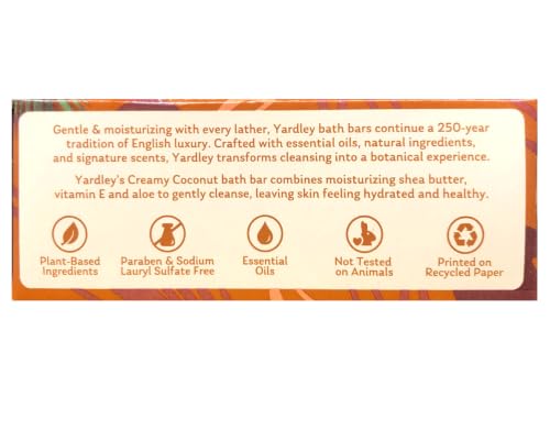 Yardley Creamy Coconut Bath Bar, 4 Ounces - Pack of 8