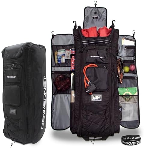 PowerNet All Gear Transporter Baseball Travel Bag, Rolling Duffle with Wheels & Handle for Baseball Accessories, Catchers Gear & Bats