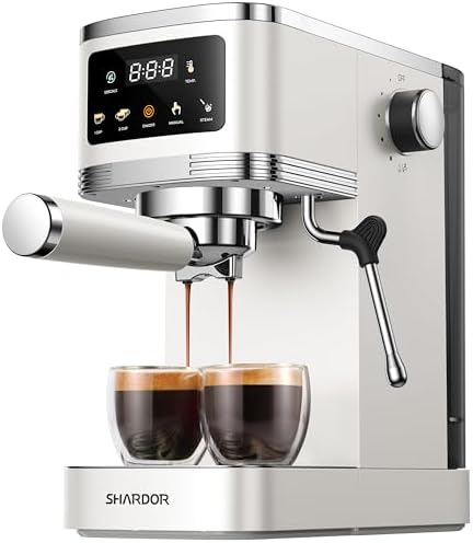 SHARDOR Espresso Machine 20 Bar, Professional Espresso Machine with Milk Frother and Touchscreen, Expresso Coffee Machines with Adjustable Temperature,for Cappuccino, Latte, Stainless Steel, White