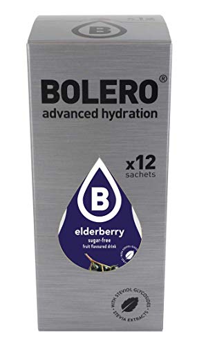 Bolero- Sugar Free Drink Mix Packets Elderberry Fruit Flavors | Powdered Flavored Water Packets | 12 Large Sachet On The Go Packets