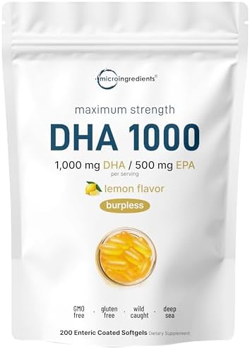 Omega 3 Fish Oil DHA Supplements 1000mg with EPA 500mg, 200 Softgels – Lemon Flavored, Burpless (Enteric Coated) | Deep Sea Fresh Fish