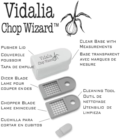 Vidalia Chop Wizard Vegetable Chopper – Original As Seen On TV Food Dicer with 2 Stainless Steel Blades, Large 2-Cup Container, Cleaning Tool