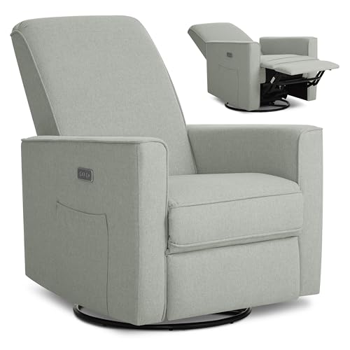 évolur Harlow Upholstered Power Glider Recliner with USB Charging – Rocking & 275° Swivel with Smooth Glide – Greenguard Gold & FSC