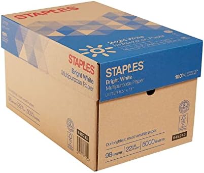 Staples Multipurpose Paper, 8 1/2" x 11", Bright White, Ream, For Office, School & Home