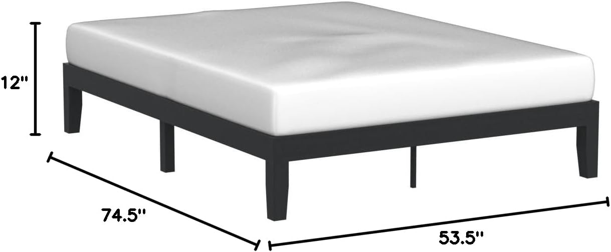 Mellow Naturalista Classic - 12 Inch Solid Wood Platform Bed with Wooden Slats, No Box Spring Needed, Easy Assembly, Queen, Pine