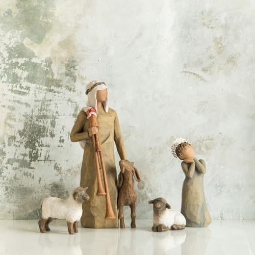 Willow Tree Shepherd and Stable Animals, Sculpted Hand-Painted Nativity Figures, 4-Piece Set | Designed by Artist Susan Lordi, Build the Nativity Scene, a Timeless Holiday Tradition to Display on Mantel or Tabletop