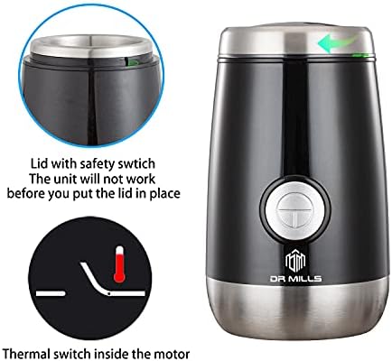 DR MILLS DM-7445 Coffee Grinder Electric,Spice and Herb Grinder, Blade & Cup Made with SUS304 Stainless Steel Food Grinders Electric