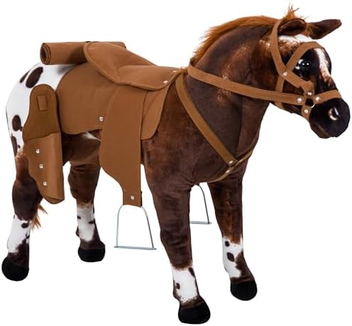 Qaba Sound-Making Ride On Horse for Toddlers 3-5 with Padding Brown | Neighing and Galloping Sound, Stuffed Animal Horse Toy for Kids, Soft Feel