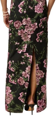 Adrianna Papell Cascading Floral Embroidered Long Column Gown
