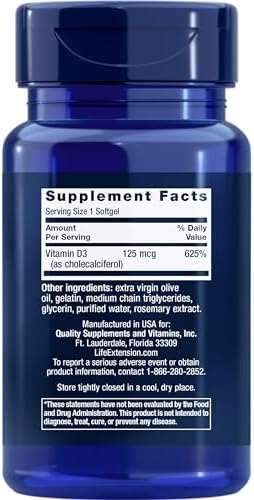 Life Extension Vitamin D3 125 mcg (5000 IU), Bone Health, Brain Performance, Immune System Support, Gluten-Free, Non-GMO, Once Daily, Two-Month Supply, 60 Softgels | Bone Health, Cognitive Health & Immune System Support, Gluten-Free & Non-GMO, Once Daily…
