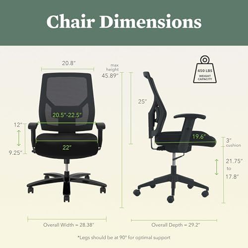 HON Crio Big and Tall Ergonomic Office Chair, Heavy Duty Desk Chair, Black | Big and tall ergonomic office desk chair for desk work, lumbar support, adjustable arms, mesh comfort, 450 lb capacity