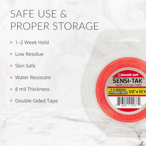 Walker Tape Co. Sensi-Tak Tape. Double-Sided. 1/2" x 12 Yards. Authentic Walker Tape red
