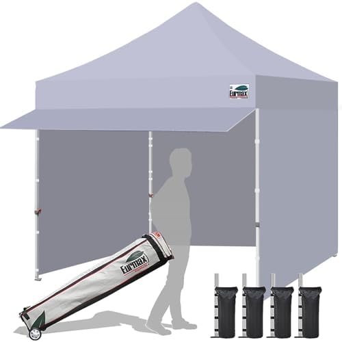 Eurmax USA 10x10 Pop Up Canopy,Commercial Tent with Patented No-Tip Rolling Bag,30sqft Extension Awning & 4 Zippered Removable Walls,UV & Water Resistant,Heavy Duty Instant Shelter Gazebo,White