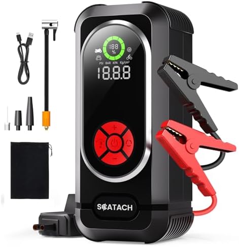Scatach 4000A Car Battery Jump Starter, 12V Jump Starter Battery Pack (up to 10.0L Gasoline and 8.0L Diesel Engine), Portable Jump Box with Jumper Cable, LED Display, LED Light