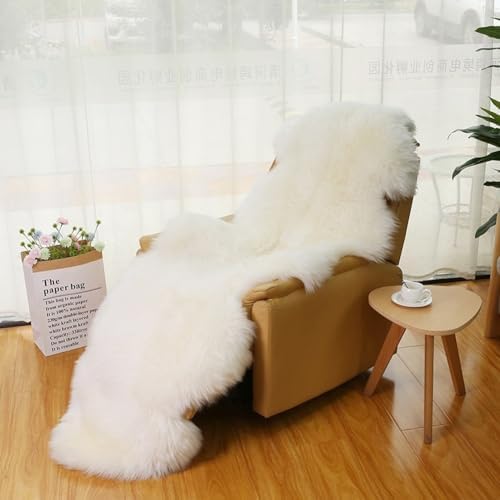 Real Sheepskin Rug Fluffy Sheepskin Throw Genuine Sheepskin Rug Sheepskin Seat Covers for Chairs Recliner Sofa (2.3x6.5ft) (Color : Ivory)