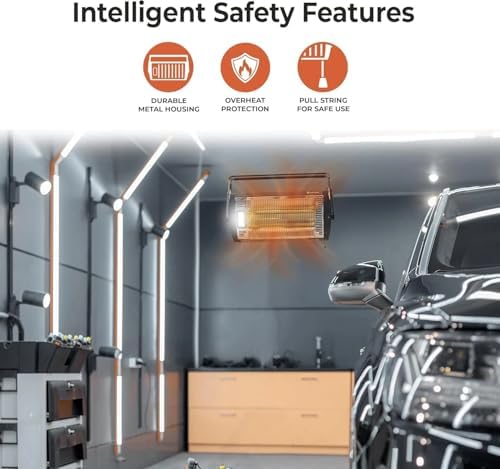 Comfort Zone 1500W Ceiling Mounted Dual Quartz Radiant Heater – Infrared Workshop Heater with 90° Adjustable Tilt