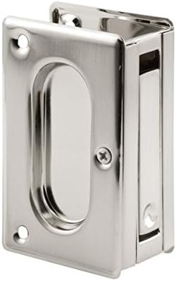 Prime-Line N 7363 Brass Closet Pocket Door Passage Pull, 3-3/4” x 2-1/2” Pull for 1-3/8” x 1-3/4” Thick Doors, Satin Nickel (Single Pack)