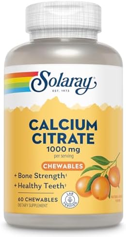 SOLARAY Calcium Citrate 1000 mg, Orange Flavor, 60 Chewables | Bone & Teeth Support - Natural Orange Flavor - 1000 mg Calcium Citrate - 15 Servings - Vegan, Gluten Free, Lab Verified