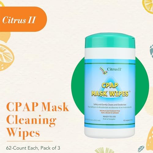 Citrus II Cleaning Wipes - Sanitizes BIPAP and CPAP Masks - Removes Dirt and Oil - Clean Citrus Scent - 62 Wipes Per Canister - Pack of 3 | Ideal