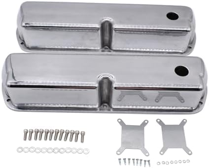 1 Set SHLPDFM Polished Aluminum Silver Tall Valve Covers 1 Hole with Grommets Fits for SBF 289 302 351W V8 Engines
