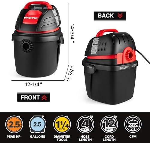 Shop-Vac 9303511 2.5 Gallon 2.5 Peak HP Wet/Dry Vacuum with Blower Function