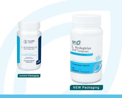 Klaire Labs SFI Health L. Acidophilus, 100 Capsules | 3 Billion CFU Lactobacillus Probiotic, Pure SCD Compliant Formula for Men & Women, Hypoallergenic & Non-Dairy