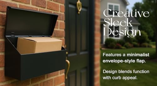 NACH Black Envelope Wall Mount Mailbox, Rust Resistant Metal Mailbox, Black Mailbox Wall Mount, Mailboxes for Outside Wall Mount, Outdoor Mailboxes, Wall Mailbox, 14.1 x 3.5 x 6 Inches, MB-6915BLK