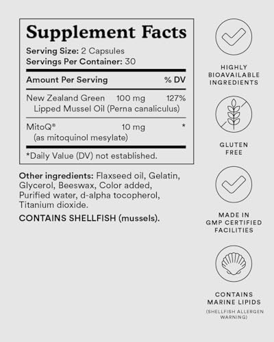 MitoQ +Joint Advanced CoQ10 Antioxidant Supplement - Contains Mitoquinol Mesylate & Green Lipped Mussel Omega Oil Extract - Supports Healthy Joint