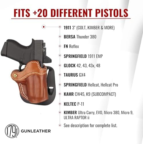 1791 Optic Ready Paddle Holster Fits Glock 43X, 43, 48, FN Reflex, Sig P365