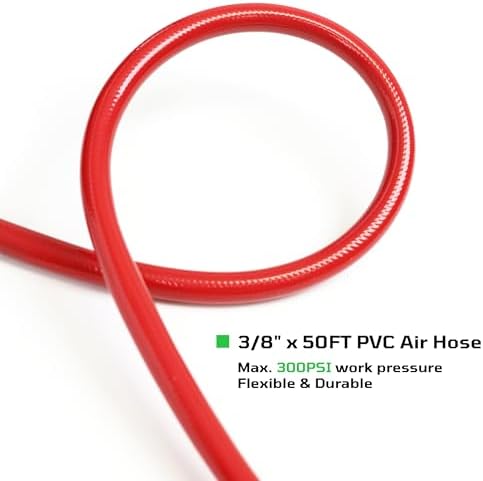 DYNAMIC POWER 3/8" x 50ft PVC Air Compressor Hose WITH 10 Pieces Air Compressor Accessories Kit. PVC3850R-10
