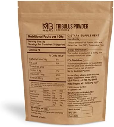 MB Herbals Tribulus Powder 8 oz / 0.5 lb | 75 Servings of Pure Tribulus terrestris Powder | Gluten Free | No Preservatives
