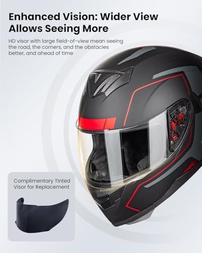 ILM Full Face Motorcycle Helmet for Motocross Street Bike DOT Certified 2 Visors Model-317(Gloss Black, L)