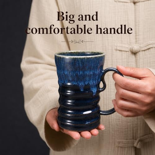 17oz Large Unique Cool Tall Handmade Ceramic Coffee Mug with Comfortable Big handle, Big Pottery Tea Mug, Artisanal Stoneware Coffee cup